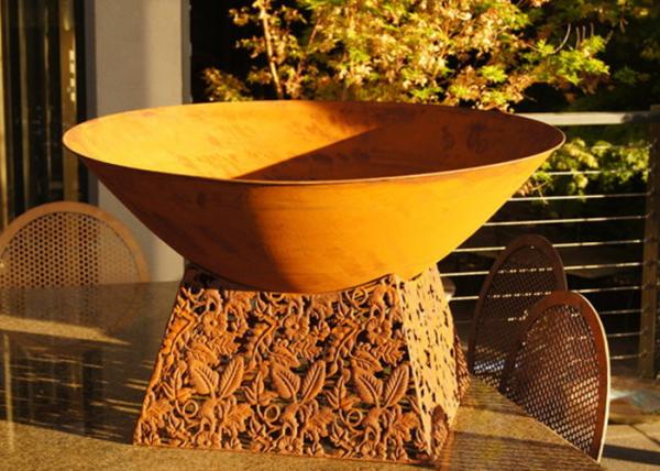 Quality Contemporary Design Corten Steel Fire Pit Bowl With Leaf Stand Rusty Finish for sale