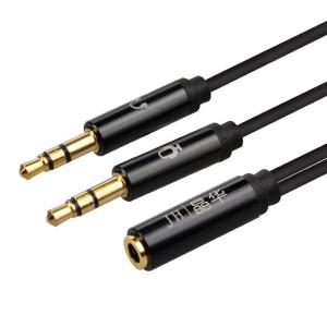 China 3.5mm Audio Cable Adapter Black Color 2 Male to 1 Female Audio Extension to Microphone Headset Splitter 0.2 Meter on sale