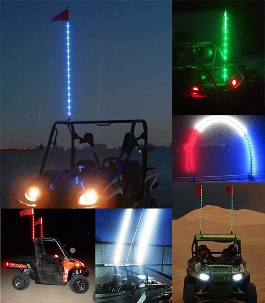 6 Feet RGB LED Whip Flags Lights Pole Safety Remote Control 360 Degree Beam