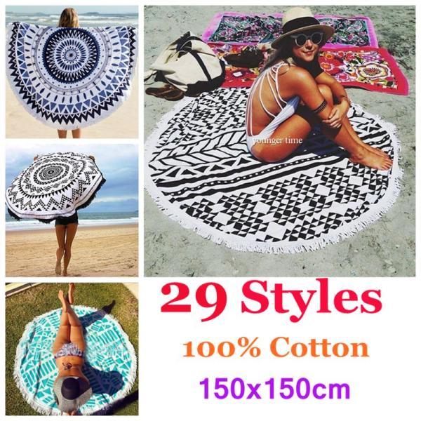 100% Cotton Reactive Printed Round Beach Towels With Tassels