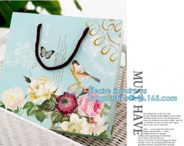 Wholesale Portable Blue Cartoon Shopping Packaging Tote Paper Gift Bag, Paper Wine Bottle Bags,fancy paper gift bag pack