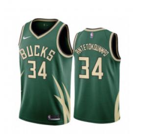 China Mens Milwaukee Bucks #34 Giannis Antetokounmpo Stitched Green 2021 Earned Edition Swingman Jersey wholesale