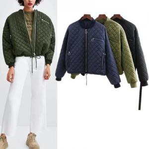 China Stand Collar Short Bomber Jacket Womens Quilted Oversized Bomber Jacket Drop Shoulder on sale