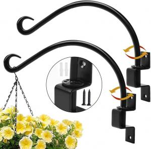 China Silver Hardware Included 12 Inches Swivel Plant Hangers Outdoor 2 Pack Black Iron Plant Hanging Hook Bracket wholesale