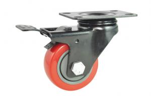China 100 mm Red Wheel Swivel Caster Wheel  PU Black Bracket with Locking wholesale