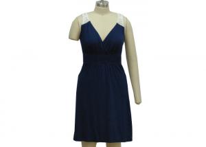 China Fashion Deep V Neck Bodycon Dress , Sexy Backless Summer Dresses Navy Blue wholesale