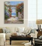 Palette Knife Seaside Town Oil Painting Hand Painted Landscape Painting On