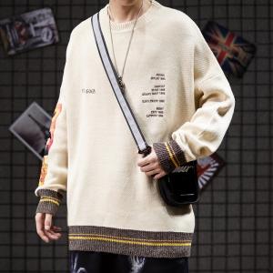 China Khaki Color Block Drop Shoulder Mens Warm Sweaters Breathable on sale