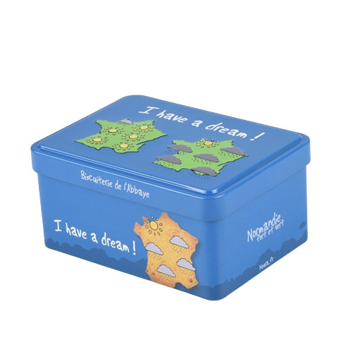 China Personalized Rectangular Empty Cookie Tins Can With Hinged Stackable And Embossing Lid wholesale