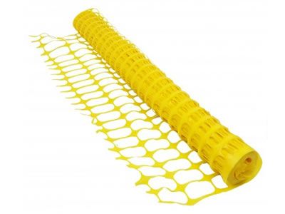 Orange warning barrier fence with oval mesh opening.lastic mesh 38 × 38mm