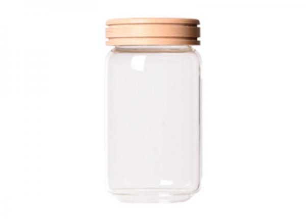 Quality Custom Sealable Glass Jars With Wood Lid 450ml 750ml 1550ml Food Container for sale