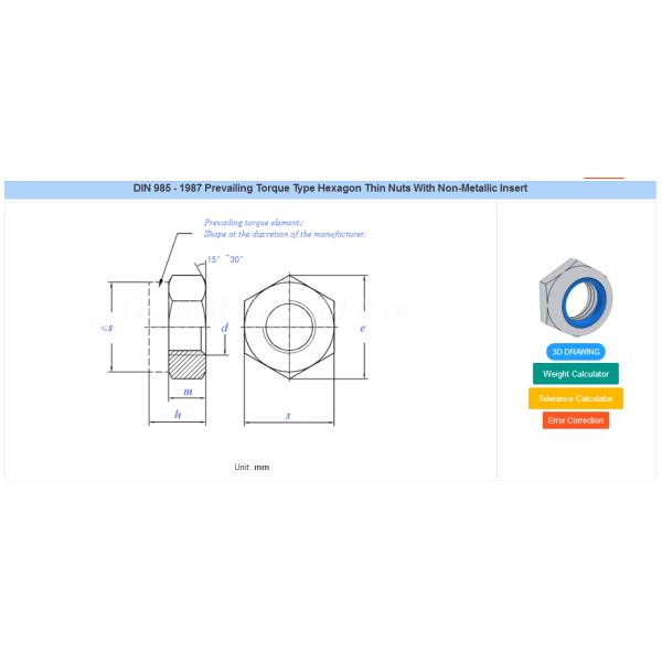 Direct Zinc Yellow-Chromate Plated DIN982 Hexagon Back Nuts with Nylon Self Lock Nuts