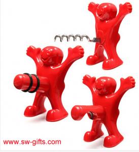 China New Kitchen Bar Red Fun Happy Man Wine Beer Soda Bottle Novelty Opener Stopper wholesale