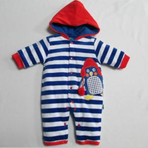 China Yarn Dyed Striped Baby Footed Rompers Velour Warm Romper With Padding wholesale