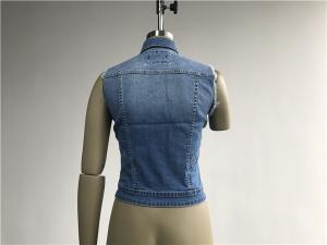 China Medium Wash Denim Jacket , Embellished Denim Jacket Sleeveless TW71813 wholesale