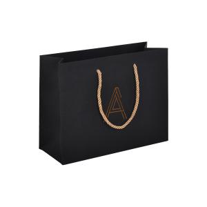 China Hot Foil Stamping Custom Black Paper Bags With Handles 30x20x10cm wholesale
