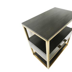 China Oak Wood Veneer 1 Drawer Small Bedroom Side Tables With Brass Metal Frame wholesale