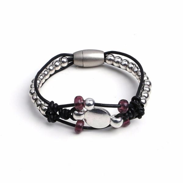 jewelry bracelet multi rows black real leather bio magnetic bracelet men, health magnetic jewelry men bracelet magnetic