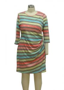 China Colorful Printed 3 4 Sleeve Cocktail Dresses , Striped Casual Dress For 40 Year Old Woman on sale