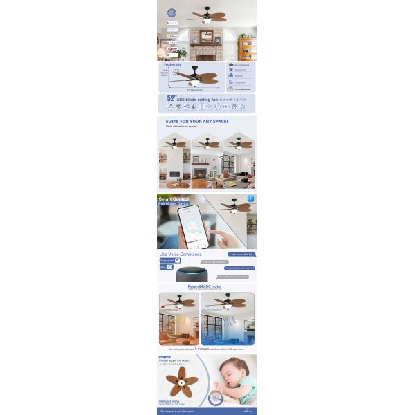 Remote Control 1stshine Ceiling Fan Light with 5 ABS Fancy Design Blades and LED Lighting