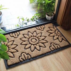 China Beautiful Flat Door Mat , Coconut Fiber Doormat Embossed Sunflower wholesale