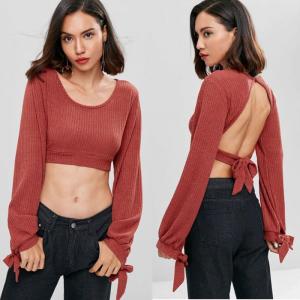 China Open Back Knotted Cut Out Long Sleeve Knit Top Women wholesale