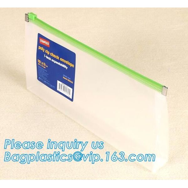 POLY ZIP CHECK ENVELOPE BAGS, CHECK BAG, CHECK ENVELOPE, ZIP PACK, SYSTEM, SLIDE