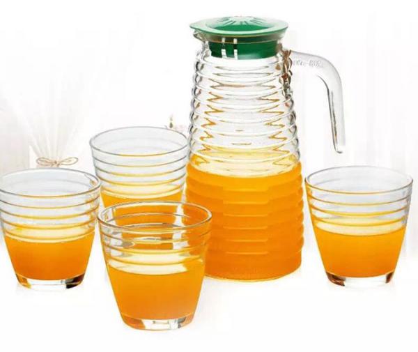 Quality Machine Made 5pcs Glass Water Cup Set With JugCup Kitchenware For Tea Liquid for sale