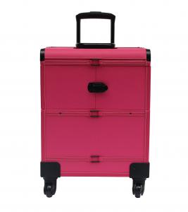 China Pink Leather Makeup Trolley Case With Wheels wholesale