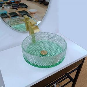 China Diamond Shape Crystal Glass Vessel Sinks Table Top Wash Basin Green Bottom on sale