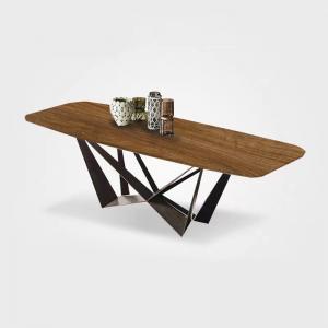 China Modern Design Stainless Steel Industrial Style Wooden Dining Table on sale