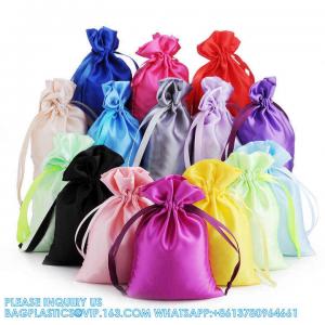 China Custom Logo Small Satin Dust Pouch Gift Packaging Hair Wig Large Silk Bag Satin Drawstring Bag Custom Satin Bags wholesale