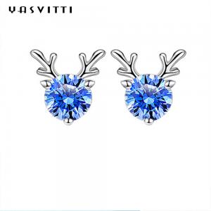 China Christmas Jewelry Gift Fashion Small Deer Earrings Personality Blue White Rhinestone Luxury Ladies Earrings Jewelry on sale