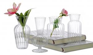 China Novolink Borosilicate Glass Planter Clear Glass Flower Vase, Geometric Shape Striped Wave Vase Sets Cute Mini Bud Vases wholesale