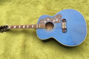 China 2018 Chibson G200 acoustic guitar transparent blue GB G200 electric acoustic presys blend Mic guitar Jumbo GB200 on sale