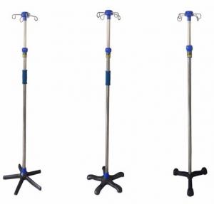 China Competitive Stainless steel adjustable height hospital use iv pole 2 hooks on sale