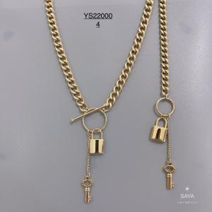 China Luxury 14k Gold Stainless Steel Lock Head Pendant Necklace Key and Lock Bracelet wholesale